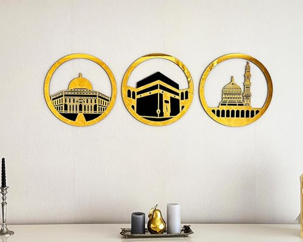 Set of Masjid Al Aqsa, Masjid Al-Haram & Masjid An-Nabawi Islamic Wall Art