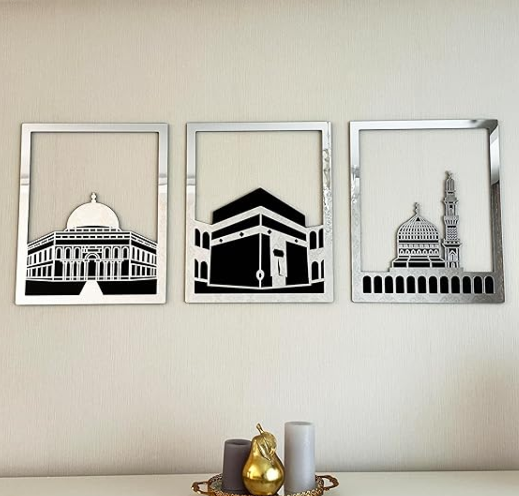 Masjid Al Aqsa, Masjid Al-Haram & Masjid An-Nabawi Islamic Wall Art | Wooden Acrylic Kaaba Wall Decor